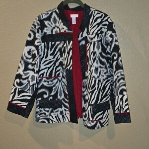 CHICOS SIZE 3 Stylish Black and White Women's LINED Jacket EUC